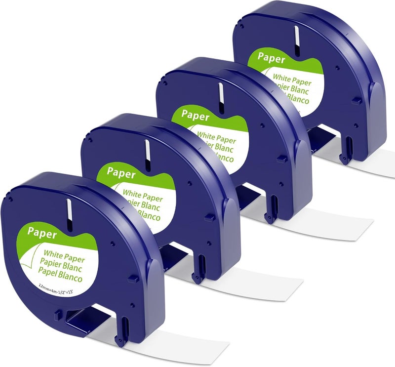 Wonfoucs 4 Pack Compatible for Dymo White Paper Label Refill 1/2 x 13 91330, Compatible with Dymo Letratag Tape Label Maker Refills Letratag Replacement for 200B LT-100H LT-100T Plus QX50 XR - Image 1